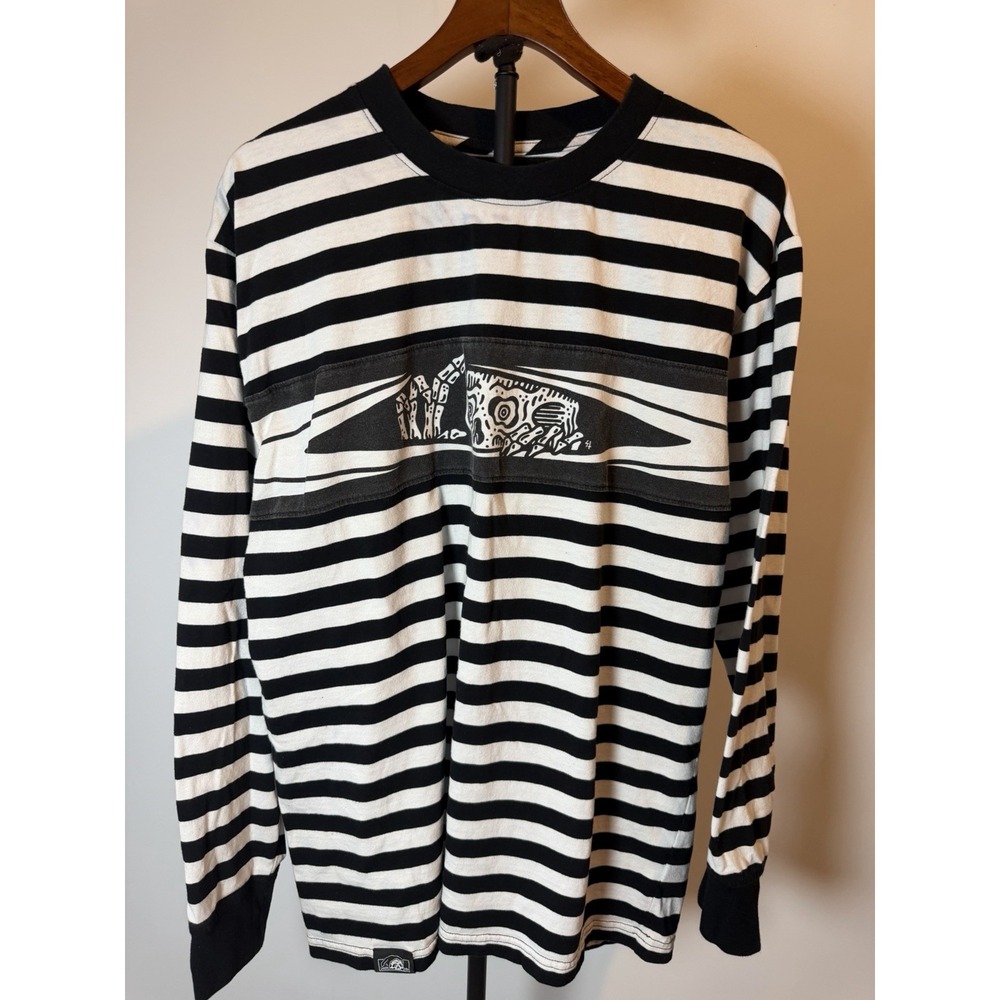 Lurking Class T Shirt Mens XL Large White Striped Contrast Trim Skeleton Ringer